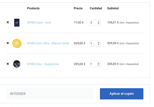Uso del Cupón de descuento para SPIRO® del 10% en la tienda Enertex